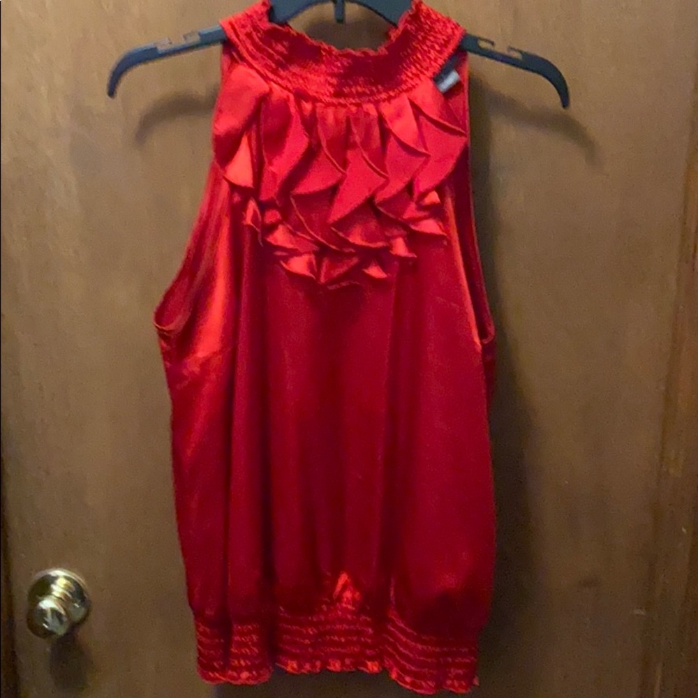 Vintage Dots red halter ruffle top L